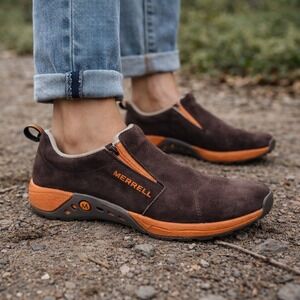 Merrell Jungle Moc Brown Suede Orange Slip On Hiking Shoes‎ Womens Size W 5